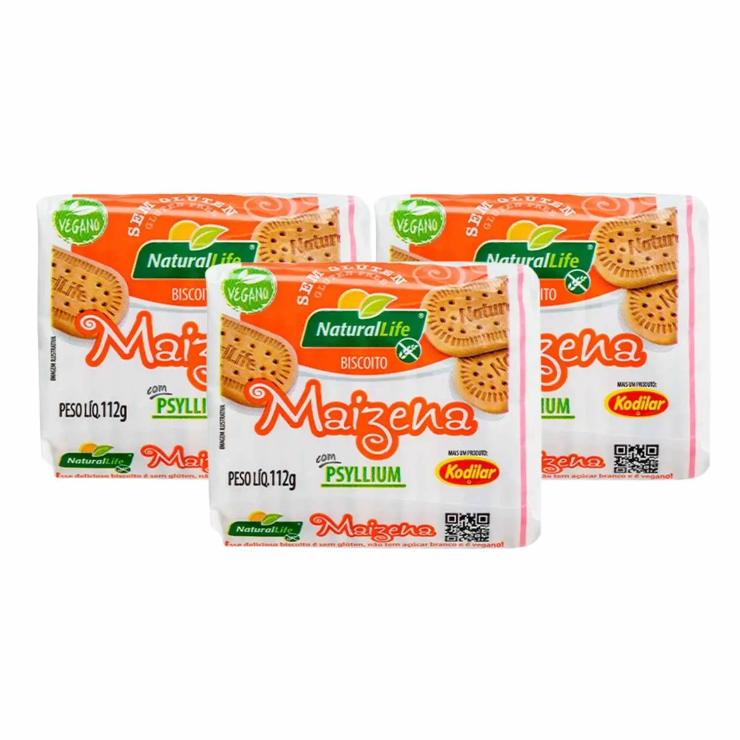Kit Biscoito Maizena Com Psyllium Natural Life - 3 Unidades 112g