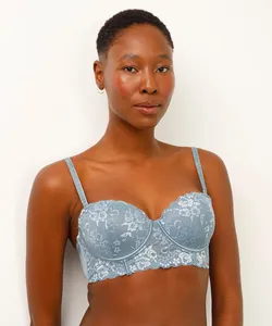 sutiã meia taça com renda floral azul 46