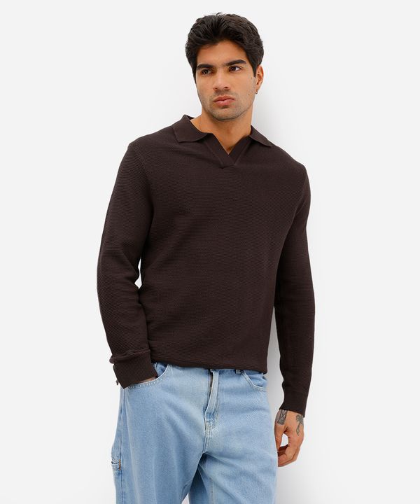 polo masculina de tricot manga longa marrom G