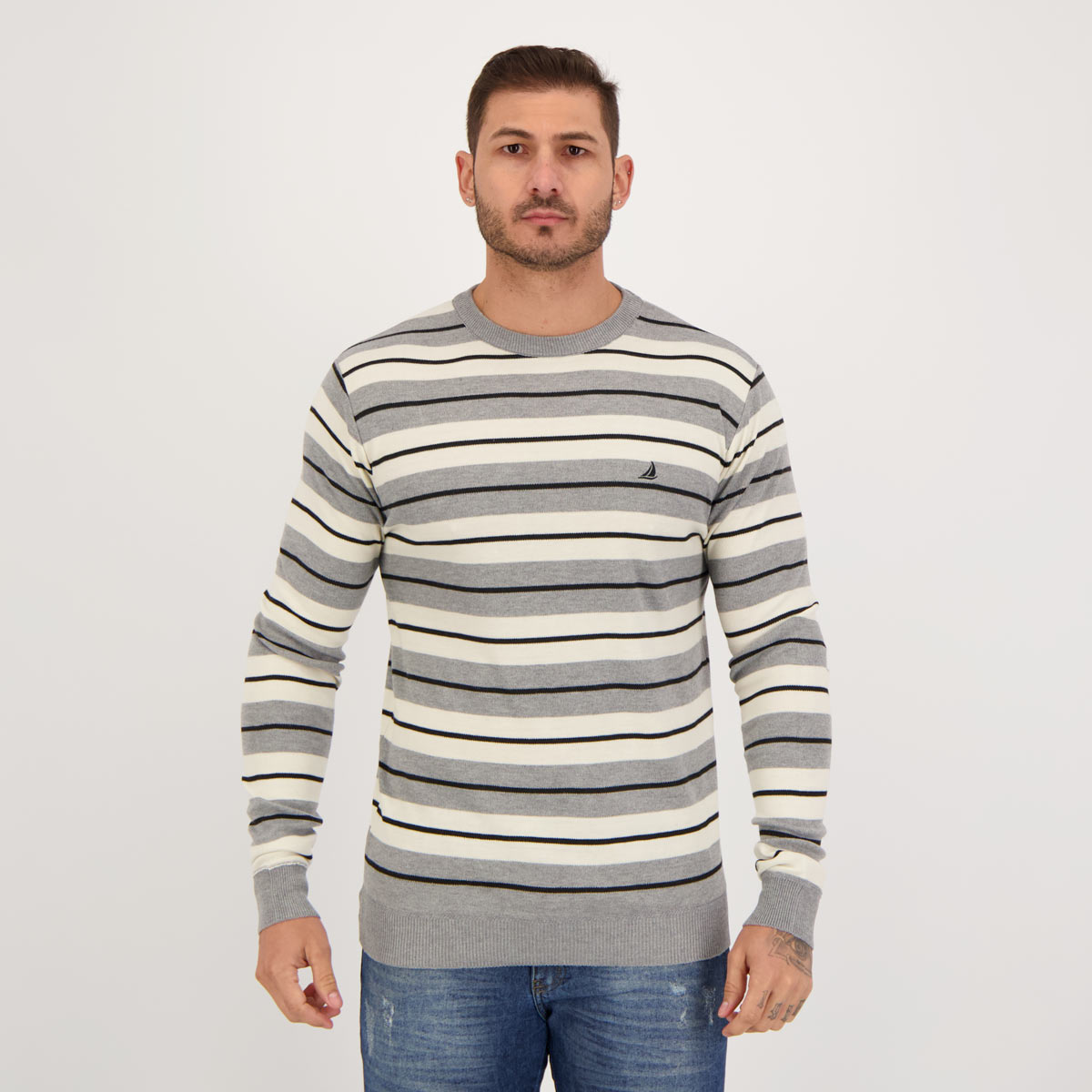 Suéter Balboa Striped Branco e Cinza