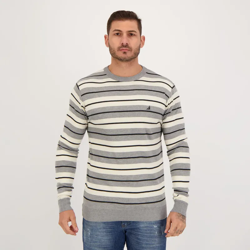 Suéter Balboa Striped Branco e Cinza