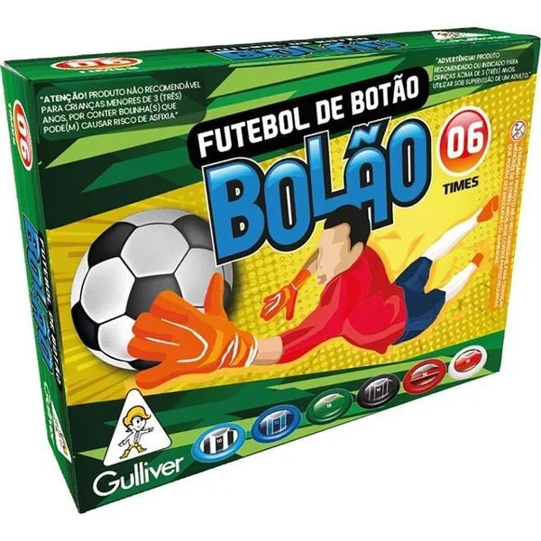 Jogo de Futebol de Botão 6 Times Bolão com 6 Goleiros 2 Redes e 12 Bolas Gulliver Jogo de Futebol de Botão 6 Times Bolão com 12 Bolas Gulliver