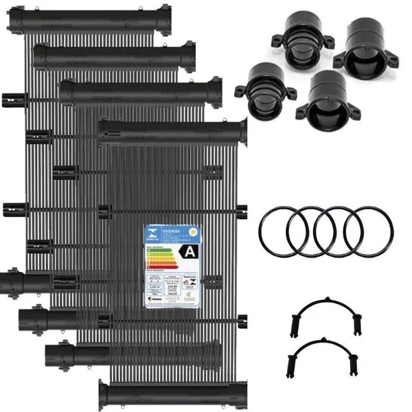 Conjunto 08 Placas E Terminações Para Aquecimento Solar De Piscinas Até 8m² Ou 12mil Litros