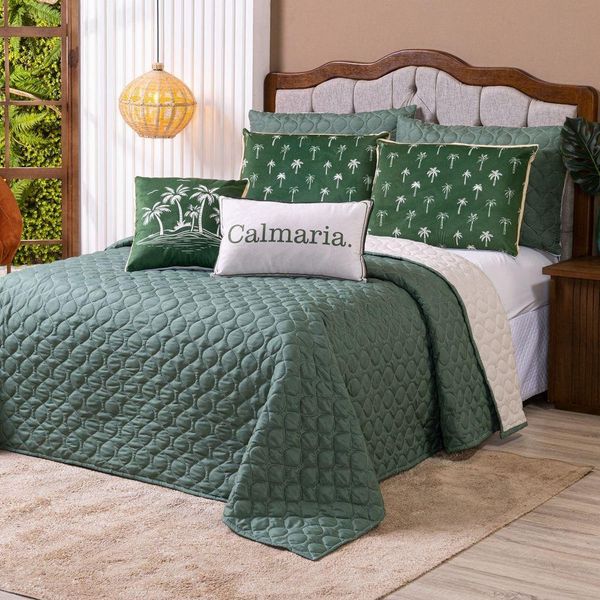Kit Cobre Leito Colcha Queen C/ Almofadas Estampadas 7 Peças Dupla Face Percal 300 Fios Matelado