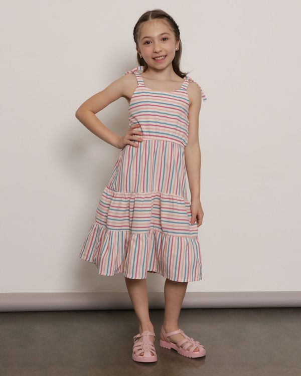 Vestido Infantil Três Marias Alcinha Lacinho Listrado Off White 4