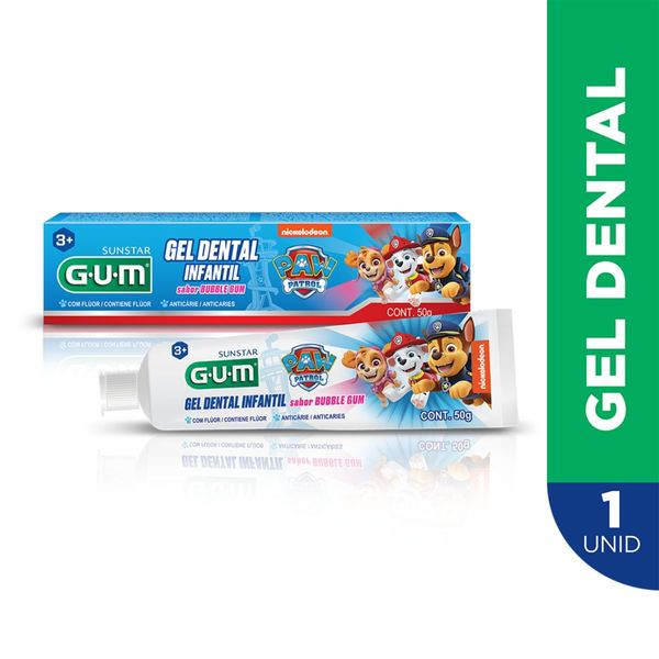 Creme Dental Infantil GUM Patrulha Canina com Flúor Sabor Bubble Gum 50g