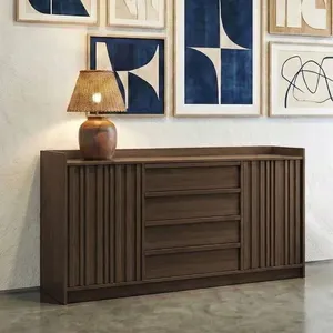 Cômoda 2 Portas Ripadas e 4 Gavetas Seringal Cabecasa Madeiraoriginals Nogal
