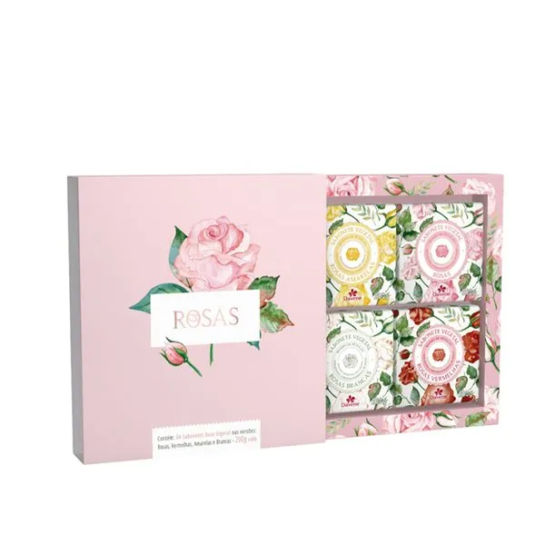 Kit Sabonetes Davene Rosas Branca, Vermelha e Amarela