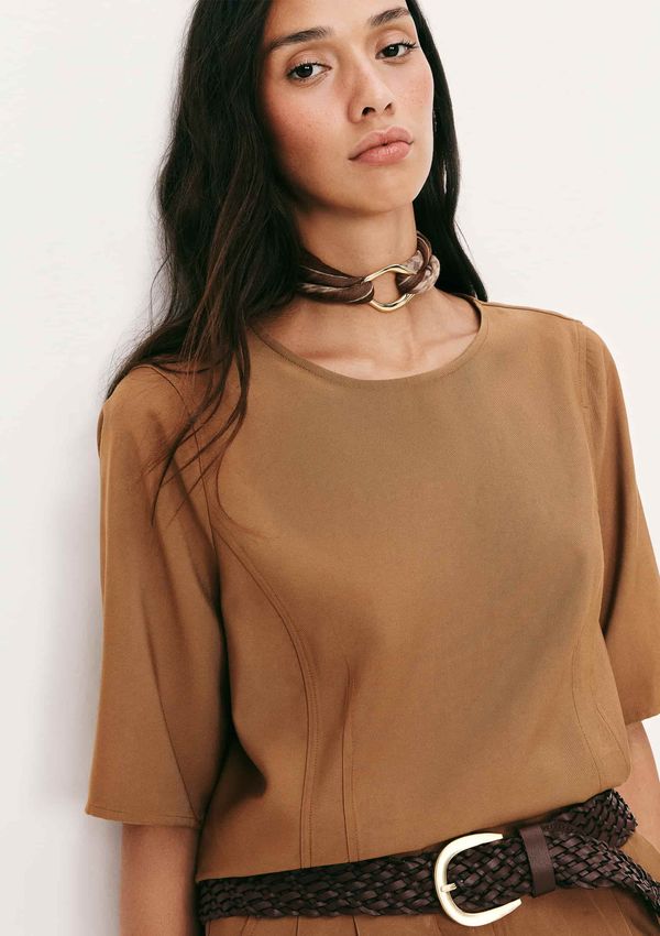 Blusa Feminina Regular Manga Curta - Marrom G