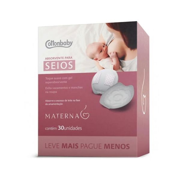 Absorventes para Seios Cottonbaby Materna Anatômico 30 Unidades ABS SEIOS COTTONBABY MATERNA ANAT 30UN