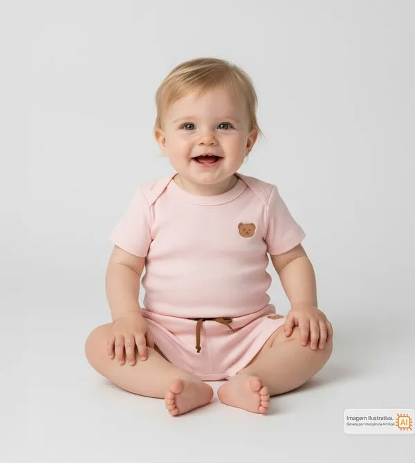 Conjunto Body Shorts Suedine Comfy Rosa Rosa - G