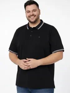 Polo Manga Curta Plus Size Masculina PRETO G2