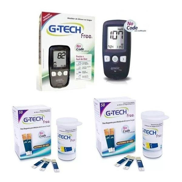 Kit para Controle de Glicemia G-Tech Free + 110 Tiras para Teste