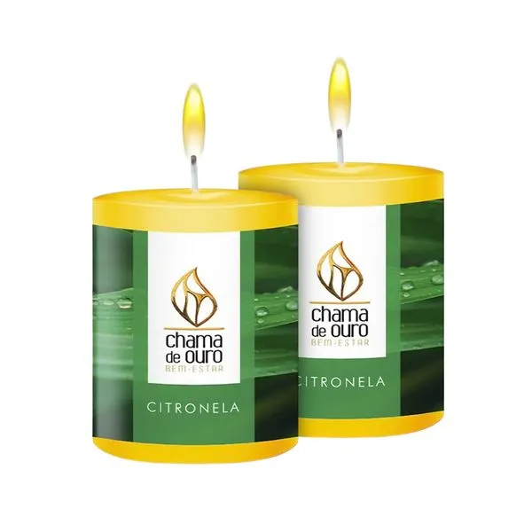 Kit 2 Velas Perfumada Citronela 60g - Chama de Ouro