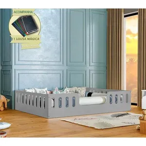 Cama Casal Infantil Helo com Lousa Mágica Design Funcional Seguro Madeira Cinza Hêlo Móveis Cama Casal Infantil Helo com Lousa Mágica Madeira Cinza Hêlo Móveis