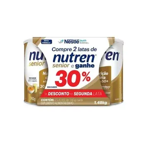 Kit Complemento Alimentar Nutren Senior Sem Sabor 1,48kg Ganhe 30% Desconto na Segunda Lata Nestlé NUTREN SENIOR 740G S/SABOR 30% DESC 2ª