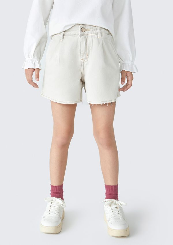 Shorts Infantil Menina Em Sarja Com Pregas - Bege 012