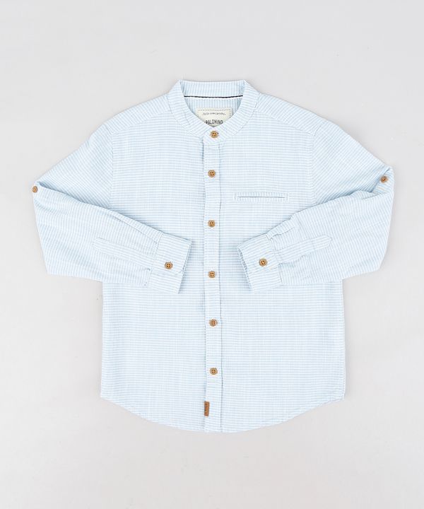 Camisa Infantil Listrada com Bolso Manga Longa Azul Claro 10