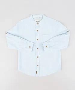 Camisa Infantil Listrada com Bolso Manga Longa Azul Claro 4