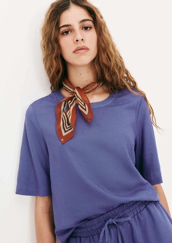 Blusa Feminina Manga Média Com Linho - Azul M