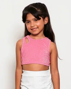 Regata Infantil Cropped Lurex Com Recorte Vazado Rosa Escuro 8