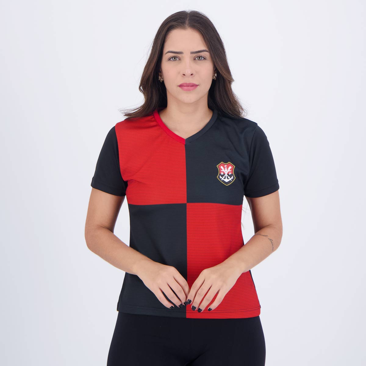 Camisa Flamengo Chess Feminina Preta e Vermelha