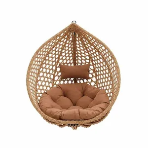 Cesto Estofado para Balanço Suspenso Fibra Sintética com Almofada Área Externa Marrom Waw Design Cesto Estofado para Balanço Suspenso Fibra Sintética com Almofada Marrom Waw Design