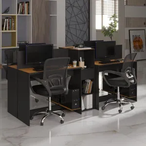 Estação De Trabalho 4 Lugares Office Tech 4 Mesas 2 Armários - Preto E Cedro Preto E Cedro