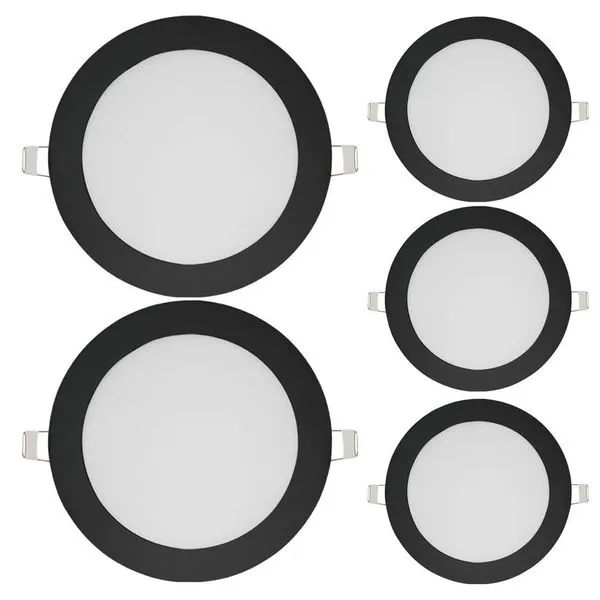 Kit 5 Painéis de LED Redondo Embutir 12W 6500K Branco Frio Preto Bivolt Blumenau Iluminação Kit 5 Painéis de LED Redondo Embutir 12W 6500K Preto Bivolt Blumenau Iluminação