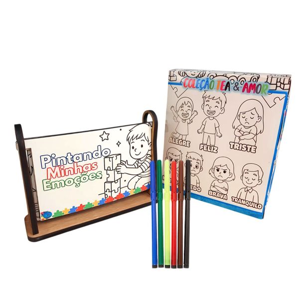 Kit Album Pintando Minhas Emoções para Autistas com kit canetinhas