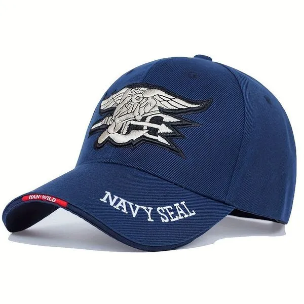 Boné De Beisebol Militar Navy Seal - Ajustável, Poliéster Estiloso Azul-marinho