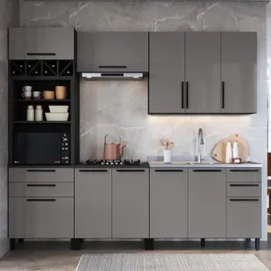 Cozinha Modulada Completa Fidelitá Mônaco 5 Peças 270cm 11 Portas 4 Gavetas Sem Tampo Chumbo/titânio