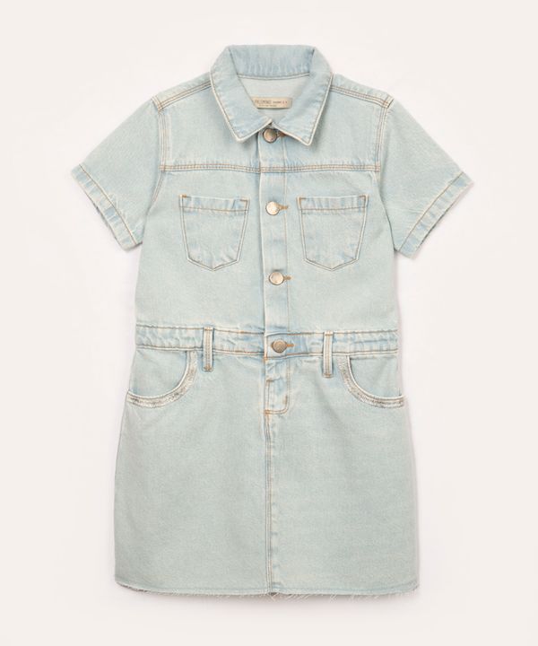 vestido jeans infantil com bolsos manga curta azul claro 6