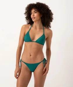 biquíni tanga lacinho texturizada com laço proteção uv verde escuro P