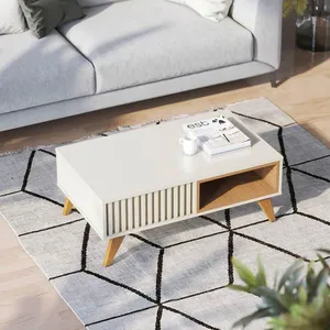 Mesa de Centro Ripado 90x35cm Jeri Colibri Off White Freijó