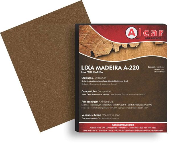 Folha de Lixa para Madeira 225x275mm Grão 180 A-220 Alcar