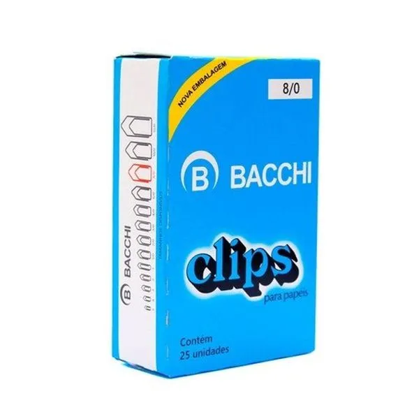Clips Galvanizado Bacchi 8-0 Linha Premium para Organização de Documentos com Alta Durabilidade 25 Unidades Prata Clips Galvanizado Bacchi 8-0 Linha Premium com Alta Durabilidade para Prender Papéis 25 Unidades