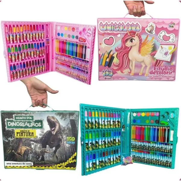 Maleta de Pintura Infantil OEM 150 Peças com Canetinhas Giz Lápis de Cor e Acessórios Rosa Maleta de Pintura Infantil OEM 150 Peças com Canetinhas Giz Lápis de Cor