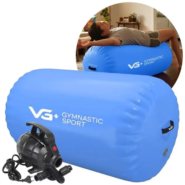 Rolo Inflável para Ginástica 100cm Roller Yoga com Bomba Elétrica 220v VG Plus Azul