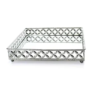 Bandeja Decorativa Quadrada G em Metal Prata com Espelho 5x25 cm - D'Rossi