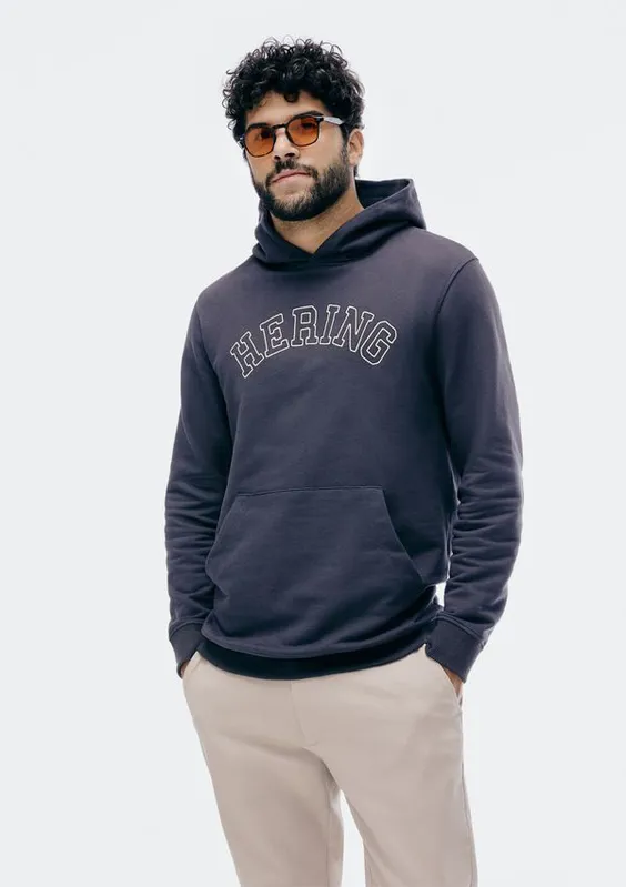 Blusão Masculino Comfort Com Bordado Em Moletom Peluciado - Azul G