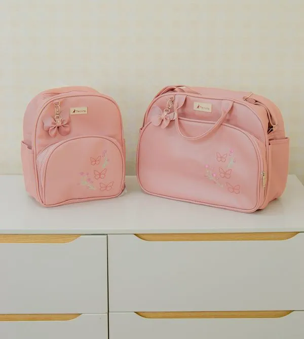 Kit Bolsa/Mochila com Trocador Borboletas Rose Rose