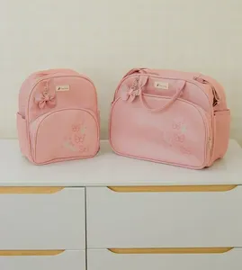 Kit Bolsa/Mochila com Trocador Borboletas Rose Rose