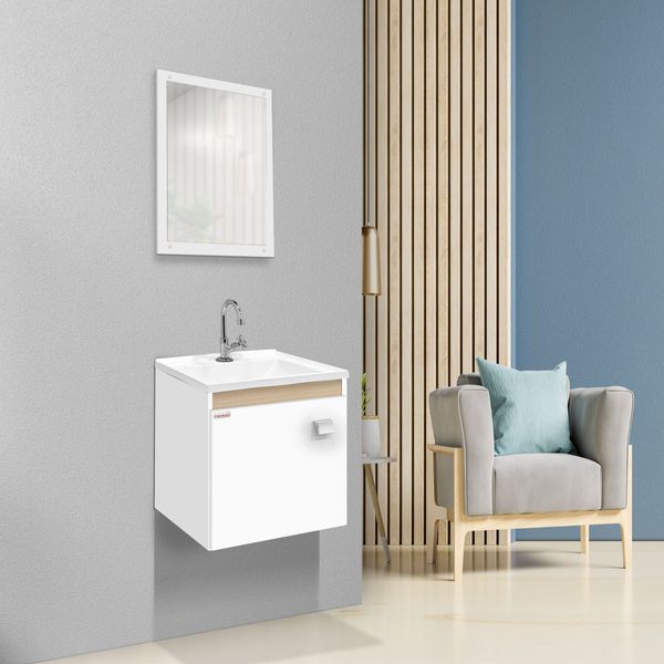 Conjunto de Móveis Para Banheiro Fabribam Econômico 40Cm Suspenso Branco e Carvalho