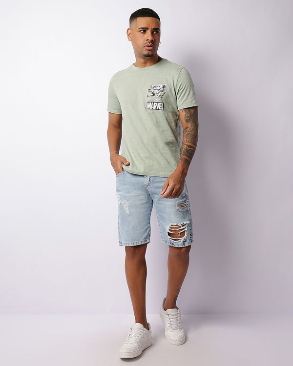Bermuda Jeans Masculina Reta Com Destroyed Azul 36