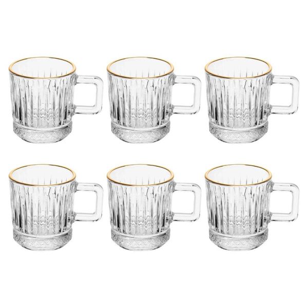 Jogo 6 Xícaras Cafezinho 90ml Vidro com Fio de Ouro Lyor Deli Diamond Cantinho do Café Recepção
