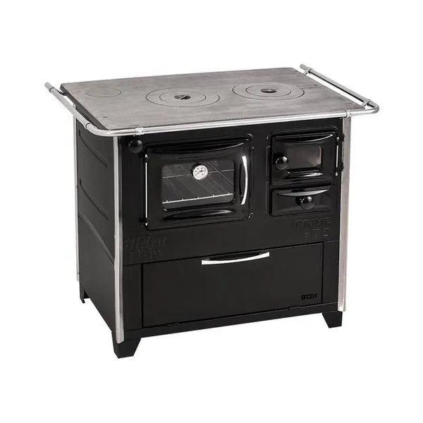 Fogão a Lenha 4 Bocas Hidro Prime Box N 2 Preto com Forno 42L e Chapa Superior em Ferro Fundido Fogão A Lenha Lado Esquerdo Prime Box N 2 Preto Hidro