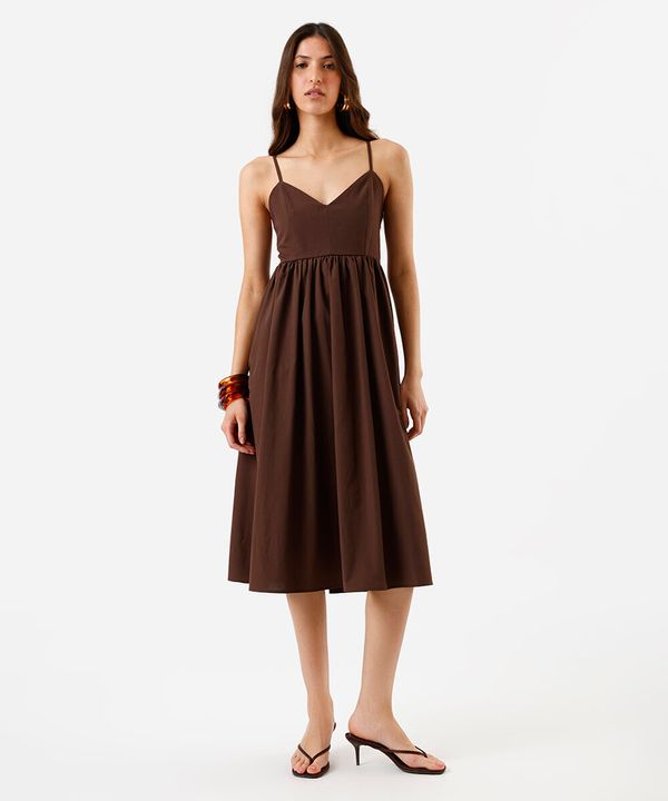 vestido midi feminino com algodão alça fina decote coração marrom M