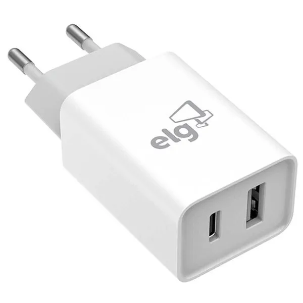 Carregador de Parede Universal ELG Porta USB-C + USB-A, Branco - W124C