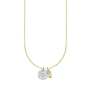 Colar de Signo Gêmeos Amarelo com Zircônia e Aço Amarelo Ajustável